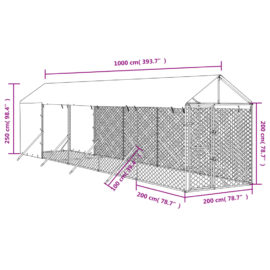 Utendørs hundekennel sølv 2x10x2,5 m galvanisert stål