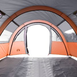 Tunneltelt for camping 4 personer grå og oransje vanntett