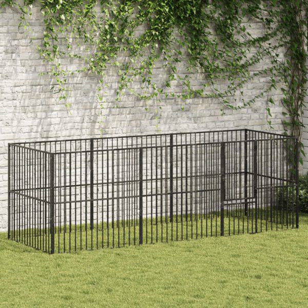 Lekegrind for hunder 8 paneler svart galvanisert stål