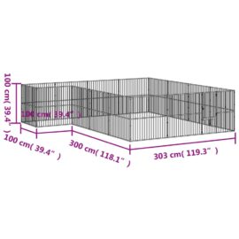 Lekegrind for hunder 16 paneler svart galvanisert stål