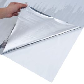 Solfilm statisk reflekterende effekt sølv 90×1000 cm PVC