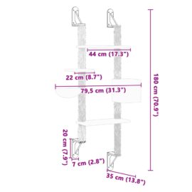 Vegghengt kattetre med klorestolpe kremhvit 180 cm