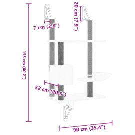 Vegghengt kattetre med klorestolpe lysegrå 153 cm