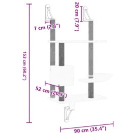 Vegghengt kattetre med klorestolpe mørkegrå 153 cm