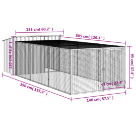 Hundehus med gård antrasitt 153x396x110 cm galvanisert stål