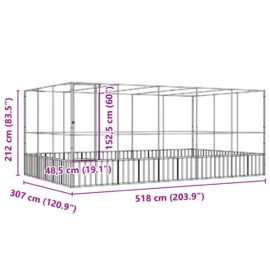 Voliere med forlengelse sølv 518x307x212 cm stål