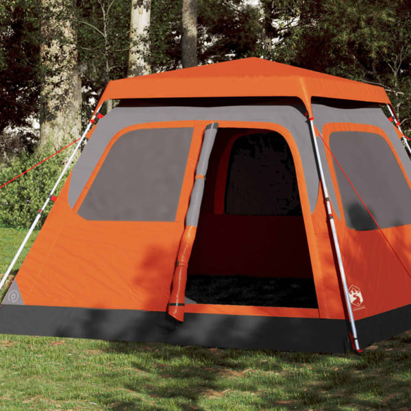 Kuppeltelt for camping 6 personer grå og oransje hurtigutløser