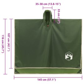 Regnponcho med hette 2-i-1 design grønn 223×145 cm