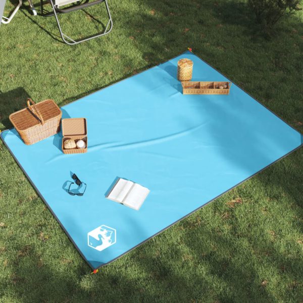 Piknikteppe med knagger blå 205×155 cm